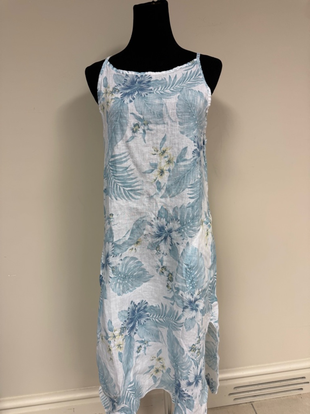 LUNGO L’Arno 100 % linen Light Blue Floral Midi Slip Dress - NEW WITH TAGS ITALY - Picture 2 of 9
